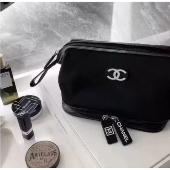 CHANEL Handbags - Chanel Black Cosmetic Bag/Pouch/Clutch w/Wrist Strap